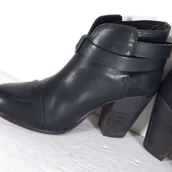 RAG & BONE Women's Harrow US7,5 EU37,5 Black Leather Strappy Ankle Booties Boot - Picture 9 of 14